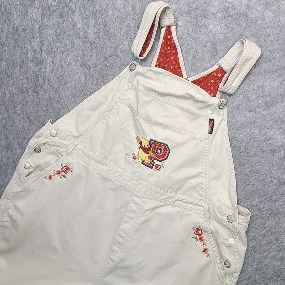 Vintage Disney Winnie the Pooh Overalls Women's 22W / 24W Beige Embroidered - Picture 1 of 11